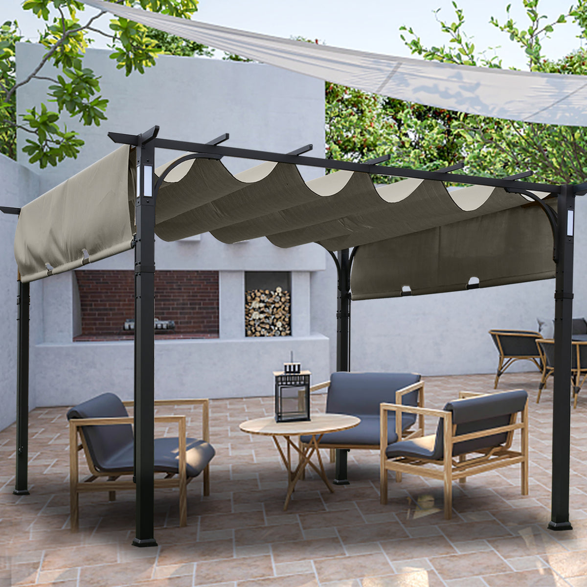 10'x10' Patio Pergola Outdoor Garden Pergolas With Retractable Shelter ...