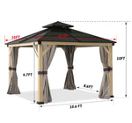 10'x12' Heavy Duty Outdoor  Gazebo Thermal Transfer Frame With Brown Steel Hardtop Roof