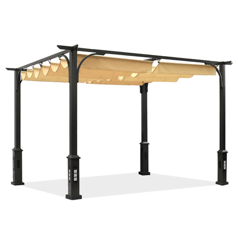 10'x10' Patio Pergola Outdoor Garden Pergolas with Retractable Shelter Shades,white