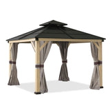 10'x12' Heavy Duty Outdoor  Gazebo Thermal Transfer Frame With Brown Steel Hardtop Roof