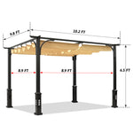 10'x10' Patio Pergola Outdoor Garden Pergolas with Retractable Shelter Shades,gold