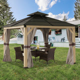 10'x12' Heavy Duty Outdoor  Gazebo Thermal Transfer Frame With Brown Steel Hardtop Roof