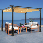 10'x10' Patio Pergola Outdoor Garden Pergolas with Retractable Shelter Shades,gold