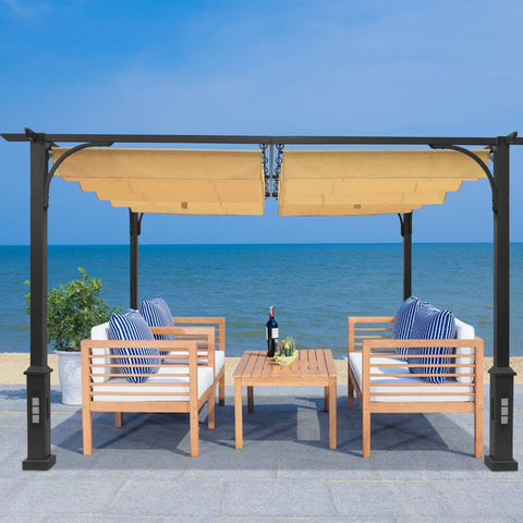 10'x10' Patio Pergola Outdoor Garden Pergolas with Retractable Shelter Shades,burgundy