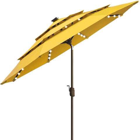 Coastshade Sunbrella  Solar LED 9ft 3 Tiers Patio Market Umbrella with Ventilation