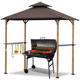 8'x 5' Gray Grill Gazebo Double Tiered Outdoor BBQ Canopy With Light