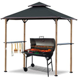 8'x 5' Gray Grill Gazebo Double Tiered Outdoor BBQ Canopy With Light