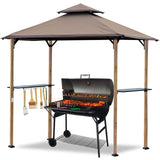 8'x 5' Gray Grill Gazebo Double Tiered Outdoor BBQ Canopy With Light