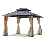 12'x14' Outdoor Heavy Duty   Hard Top Gazebo Double Roof Shade And Rain Protection With Mesh