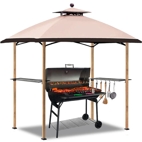 Double Tiered Outdoor 8 Ft W x 5 Ft D Steel Grill Gazebo