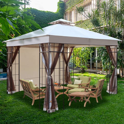 10x10 Outdoor Heavy Duty Garden Gazebo for Patios,with 1 sidewall and 4 Netting Includes