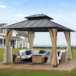 12'x14' Outdoor Heavy Duty   Hard Top Gazebo Double Roof Shade And Rain Protection With Mesh