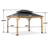 CoastShade 12x14 Wood Gazebo with 2-Tier Steel Hardtop