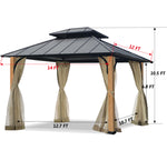 12'x14' Outdoor Heavy Duty   Hard Top Gazebo Double Roof Shade And Rain Protection With Mesh