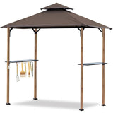 8'x 5' Gray Grill Gazebo Double Tiered Outdoor BBQ Canopy With Light