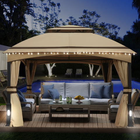 10'x12' Patio Gazebo Outdoor Gazebos with 4 Mesh Walls+4 Walls & 4 Big Leg Lights Bonues 160 String Lights