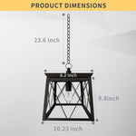 Paso Square Ourtoor Hanging Lantern，Metal Black Chandelier with Adjustable Chain