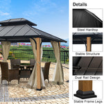 12'x14' Outdoor Heavy Duty   Hard Top Gazebo Double Roof Shade And Rain Protection With Mesh