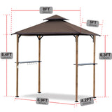 8'x 5' Gray Grill Gazebo Double Tiered Outdoor BBQ Canopy With Light