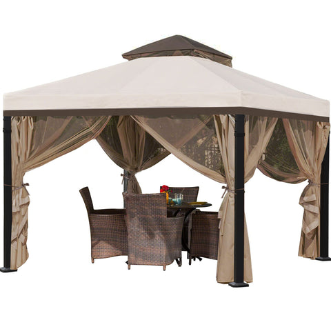 10'x10' Patio Gazebo Outdoor Gazebos with 1 Sidewall & 4 Removable Zipper End Mesh