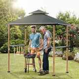 8'x 5' Gray Grill Gazebo Double Tiered Outdoor BBQ Canopy With Light