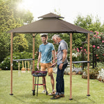 8'x 5' Gray Grill Gazebo Double Tiered Outdoor BBQ Canopy With Light